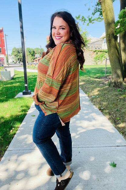 Under Your Spell Orange & Green Space Dye Thermal Hoodie - Bitsy Gypsy Boutique