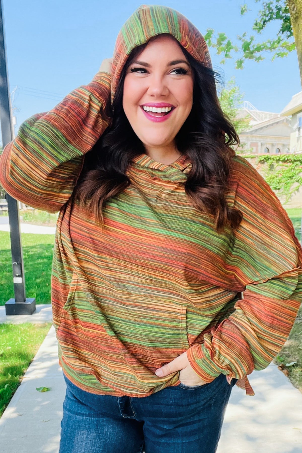 Under Your Spell Orange & Green Space Dye Thermal Hoodie - Bitsy Gypsy Boutique