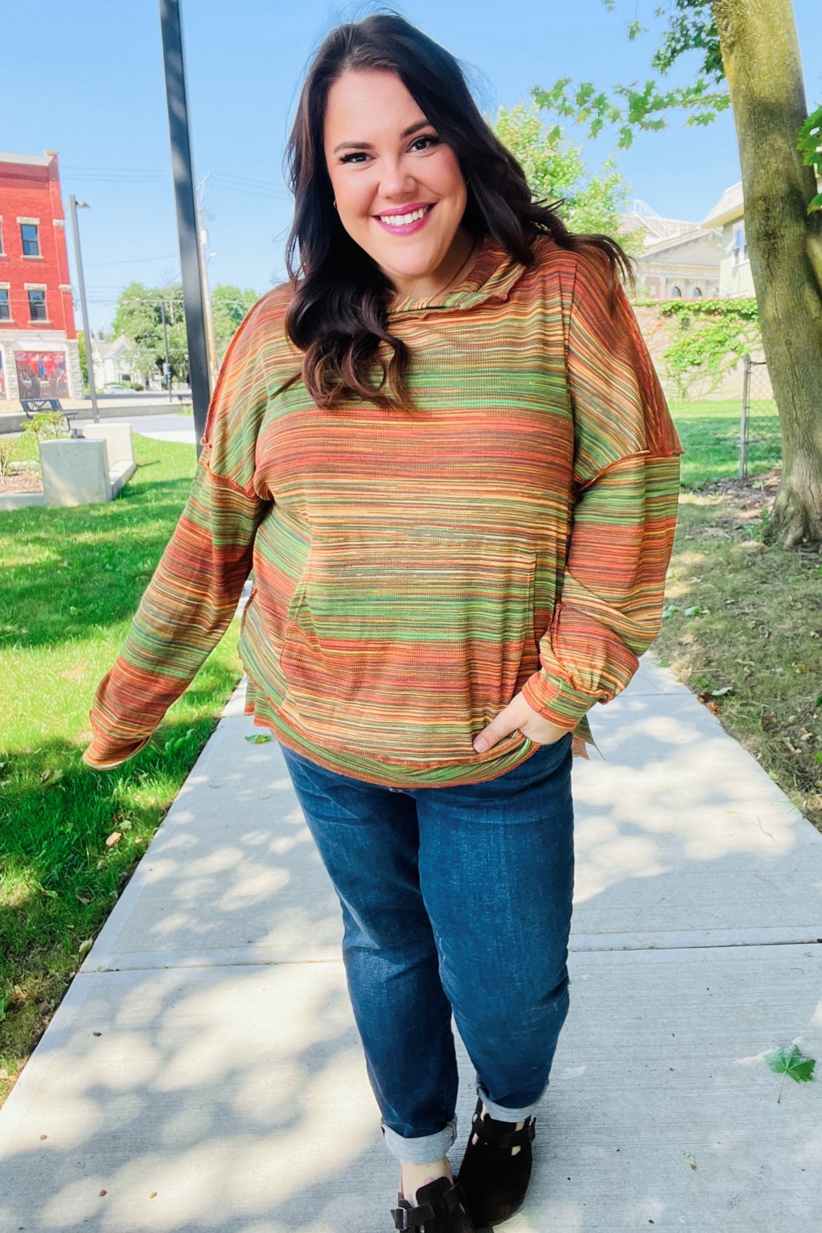 Under Your Spell Orange & Green Space Dye Thermal Hoodie - Bitsy Gypsy Boutique