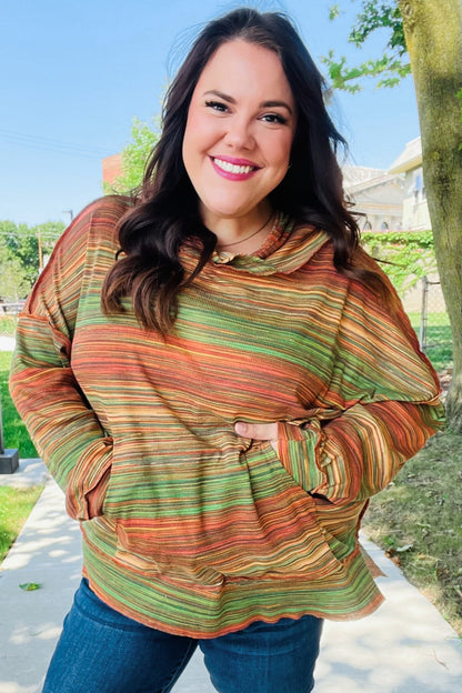 Under Your Spell Orange & Green Space Dye Thermal Hoodie - Bitsy Gypsy Boutique