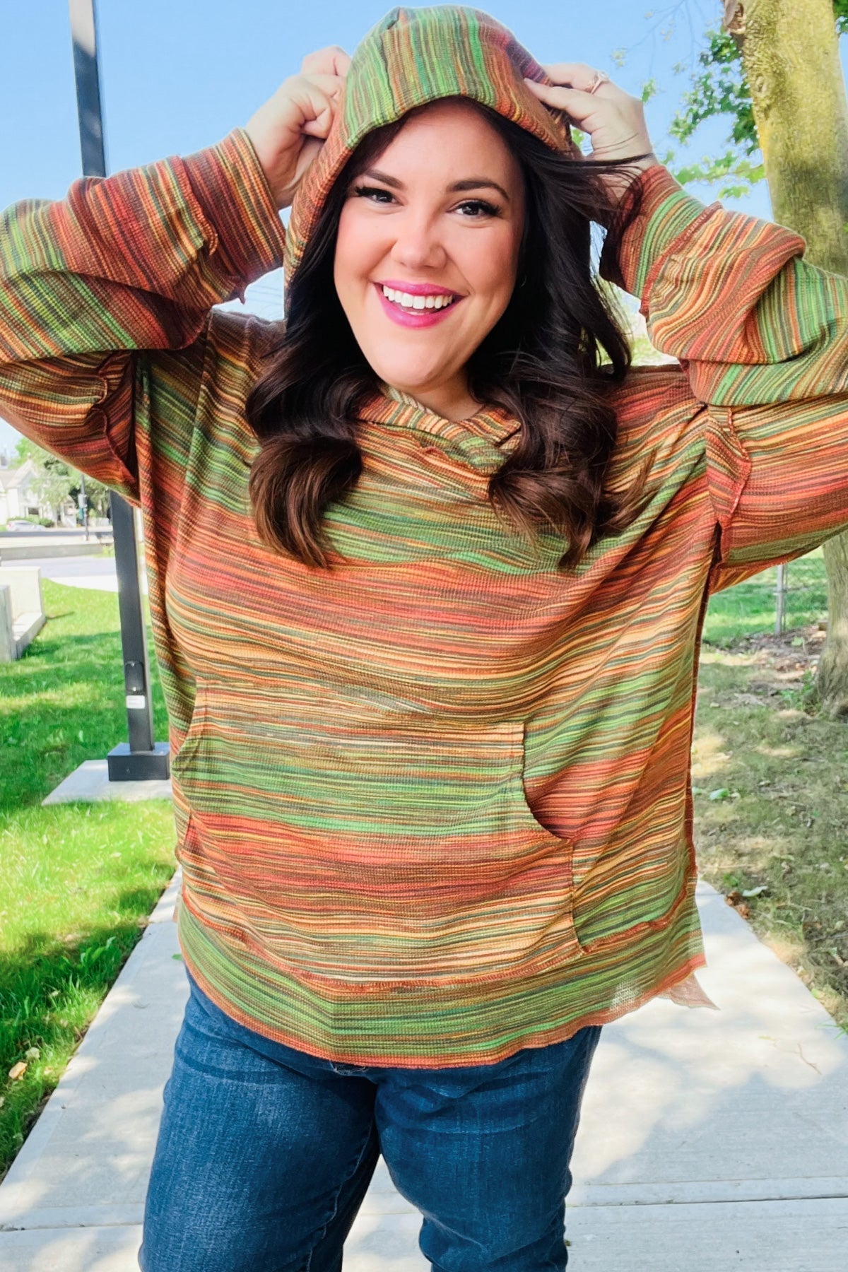 Under Your Spell Orange & Green Space Dye Thermal Hoodie - Bitsy Gypsy Boutique