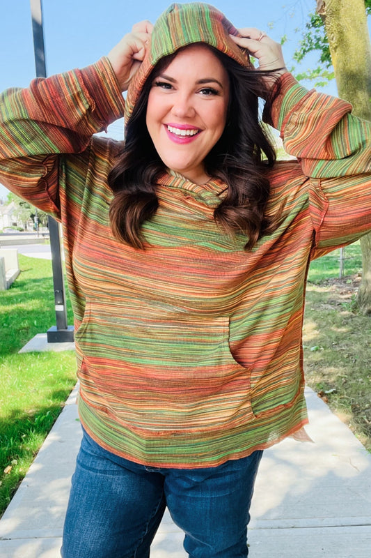 Under Your Spell Orange & Green Space Dye Thermal Hoodie - Bitsy Gypsy Boutique