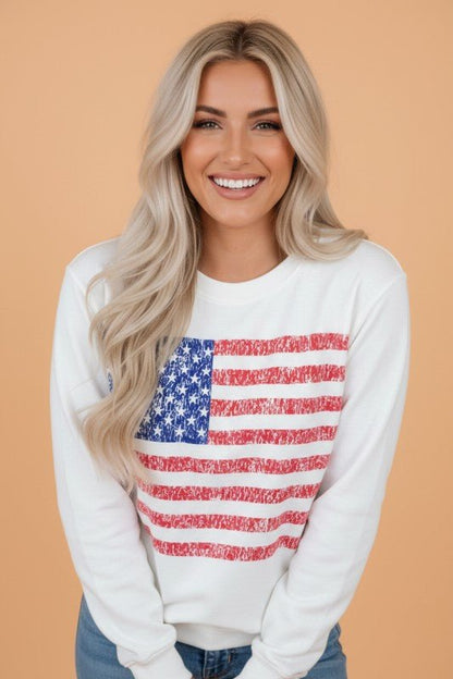 USA Flag Drop Shoulder Graphic Sweatshirt - Bitsy Gypsy Boutique