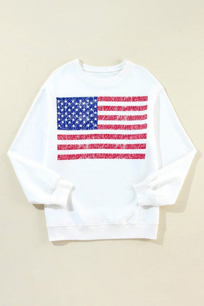 USA Flag Drop Shoulder Graphic Sweatshirt - Bitsy Gypsy Boutique