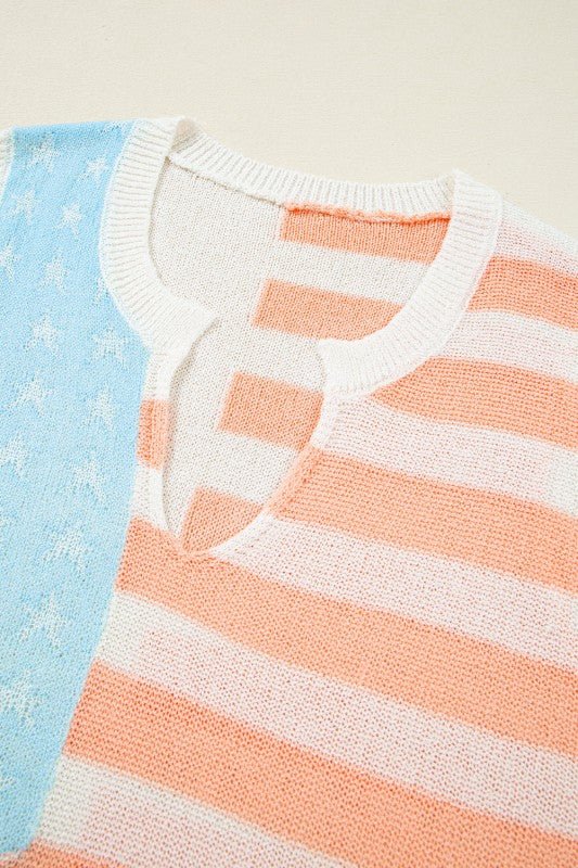 USA Flag Notch Neck Sleeveless Sweater Top - Bitsy Gypsy Boutique