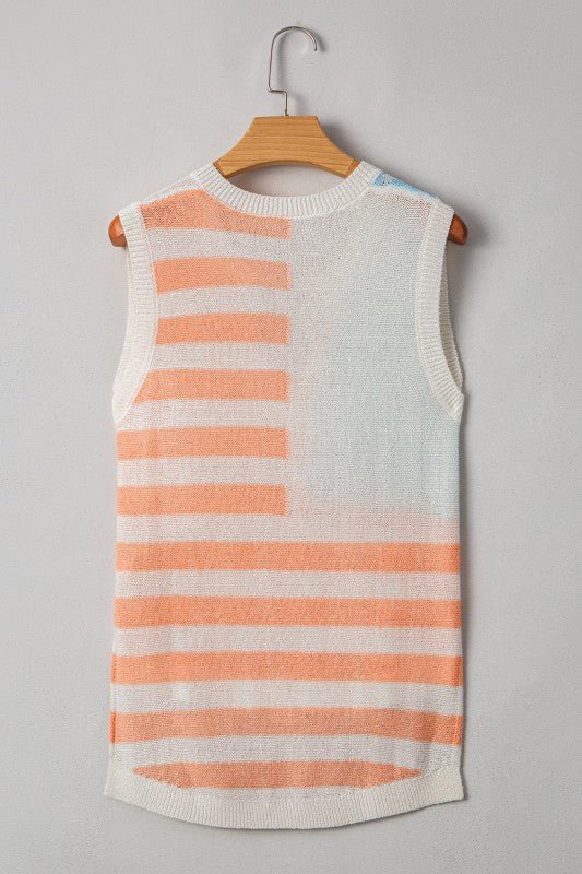 USA Flag Notch Neck Sleeveless Sweater Top - Bitsy Gypsy Boutique