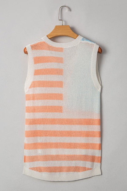 USA Flag Notch Neck Sleeveless Sweater Top - Bitsy Gypsy Boutique