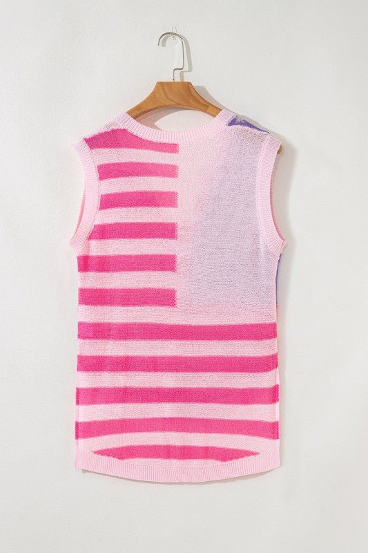 USA Flag Notch Neck Sleeveless Sweater Top - Bitsy Gypsy Boutique