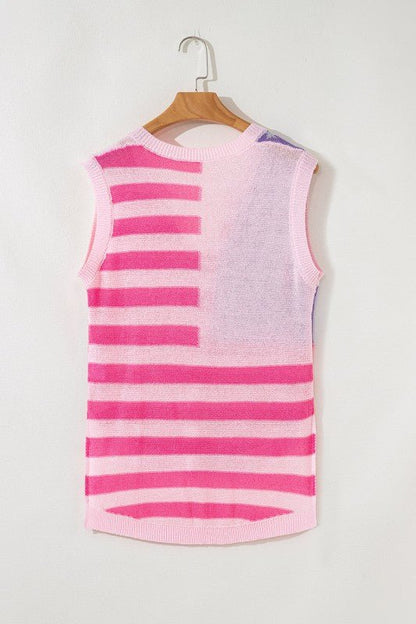 USA Flag Notch Neck Sleeveless Sweater Top - Bitsy Gypsy Boutique