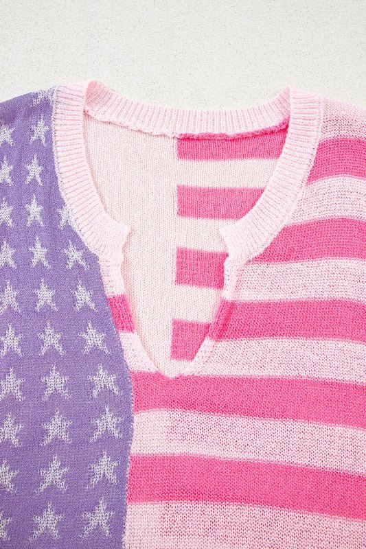 USA Flag Notch Neck Sleeveless Sweater Top - Bitsy Gypsy Boutique