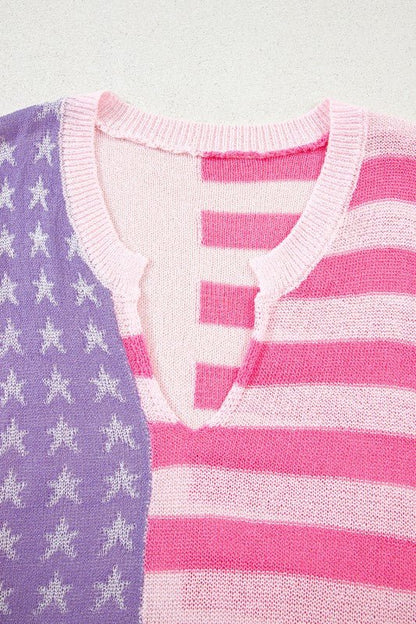 USA Flag Notch Neck Sleeveless Sweater Top - Bitsy Gypsy Boutique