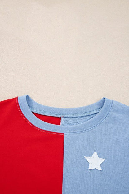 USA Flag Patchwork Oversize Sweatshirt - Bitsy Gypsy Boutique