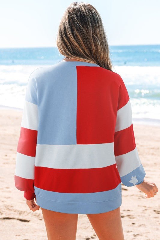 USA Flag Patchwork Oversize Sweatshirt - Bitsy Gypsy Boutique