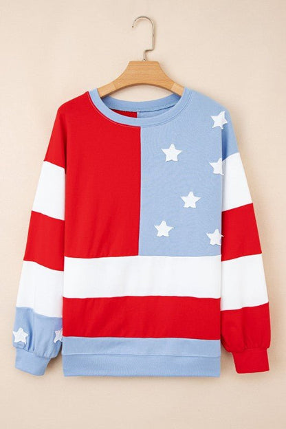 USA Flag Patchwork Oversize Sweatshirt - Bitsy Gypsy Boutique