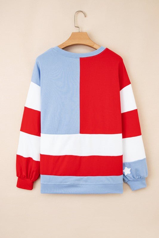 USA Flag Patchwork Oversize Sweatshirt - Bitsy Gypsy Boutique