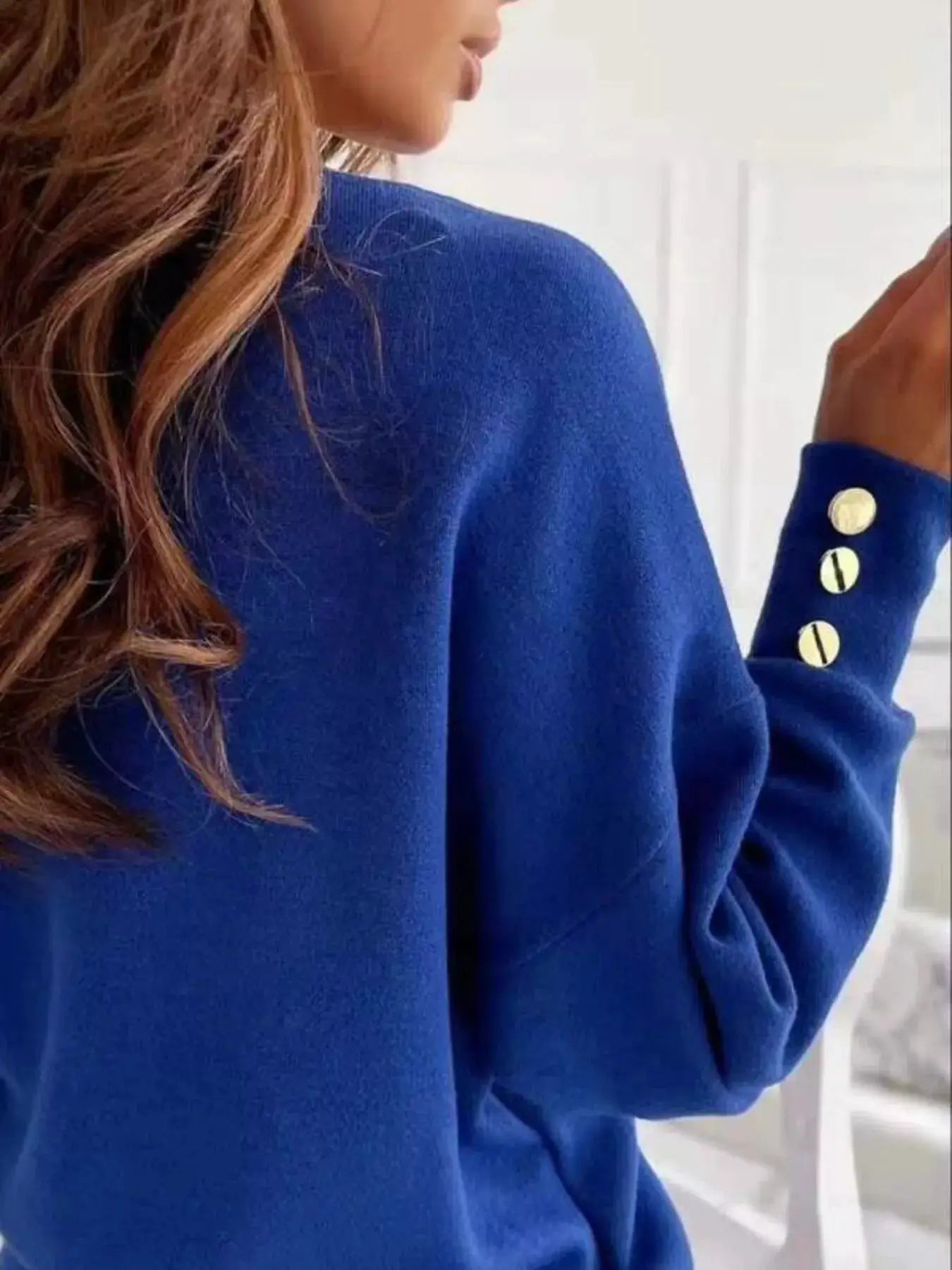 V-Neck Button Cuff Top by Trendsi