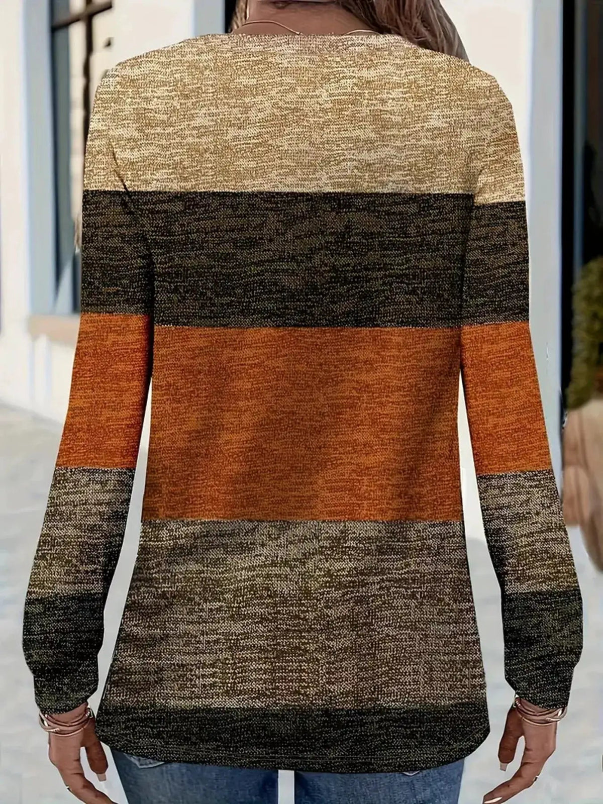 V-Neck Color Block Long Sleeve Casual T-Shirt - Bitsy Gypsy Boutique