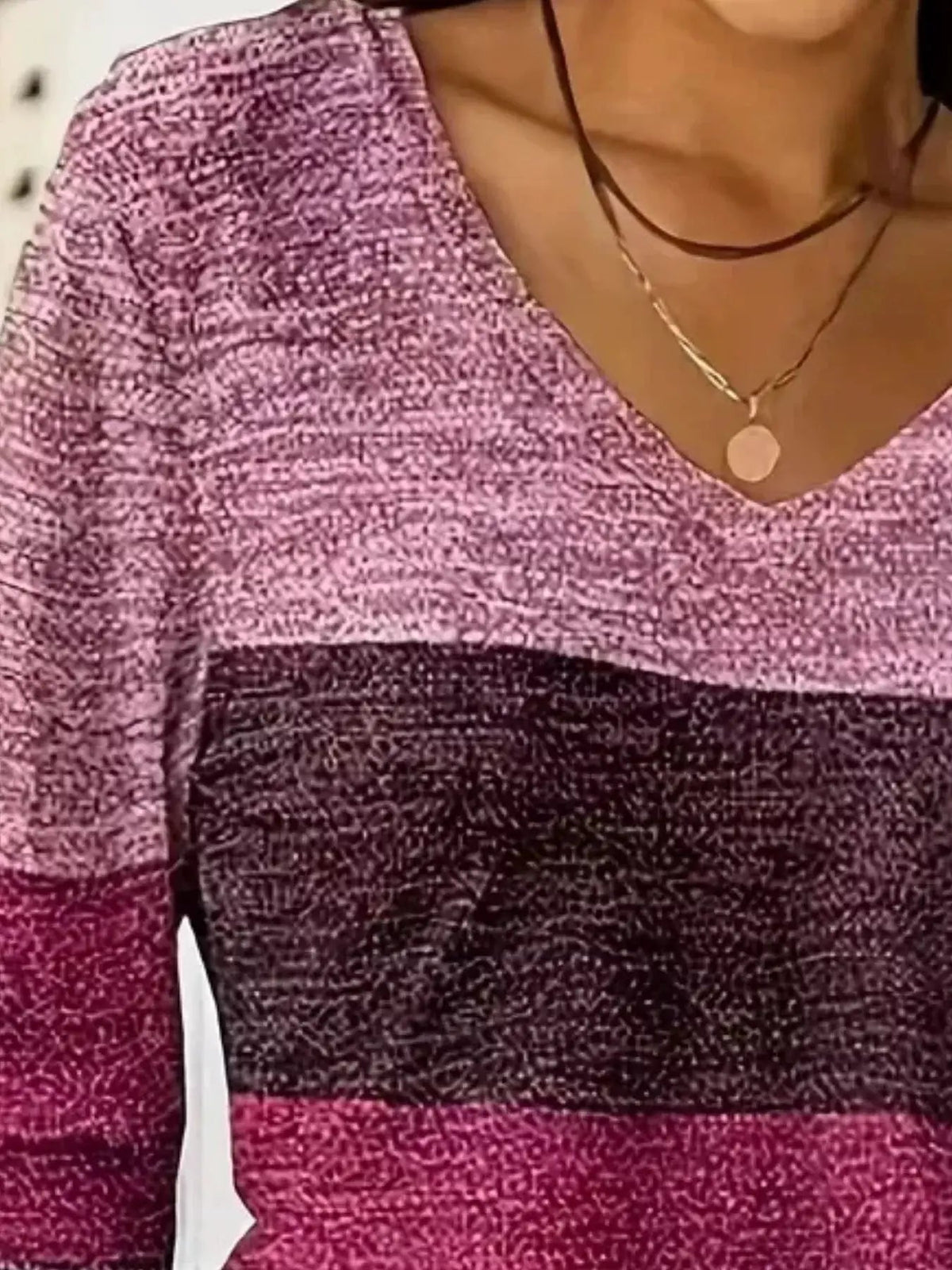 V-Neck Color Block Long Sleeve Casual T-Shirt - Bitsy Gypsy Boutique