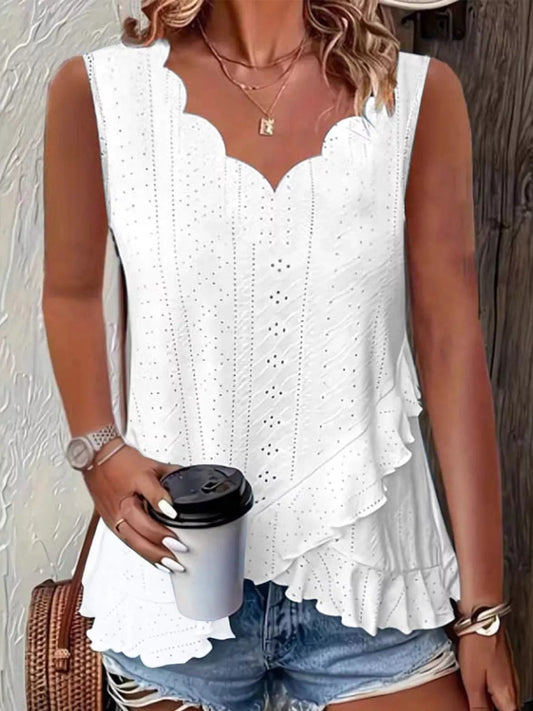 V-Neck Eyelet Ruffled Tank Top - Bitsy Gypsy Boutique