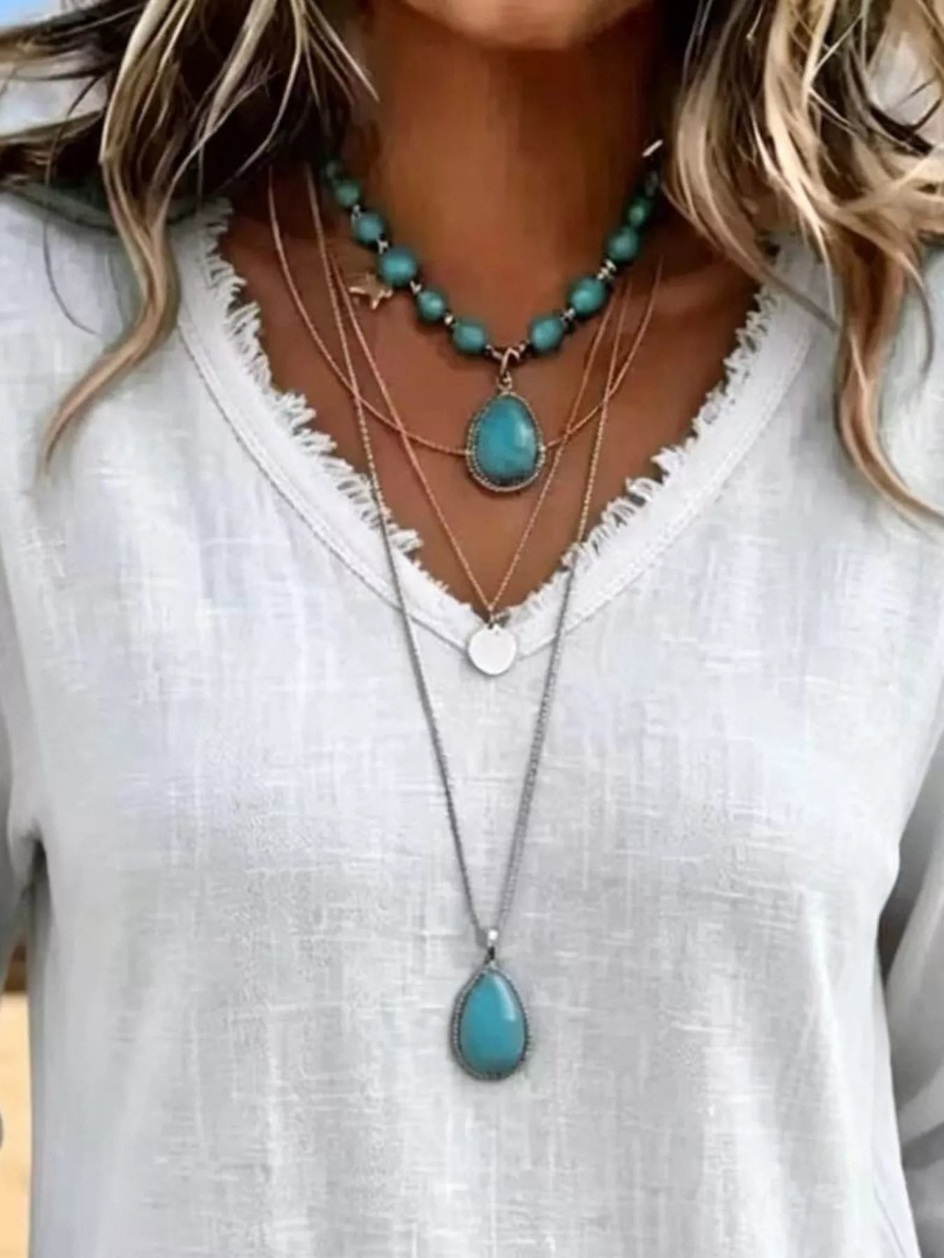 V-Neck Frayed Hem Long Sleeve T-Shirt - Bitsy Gypsy Boutique