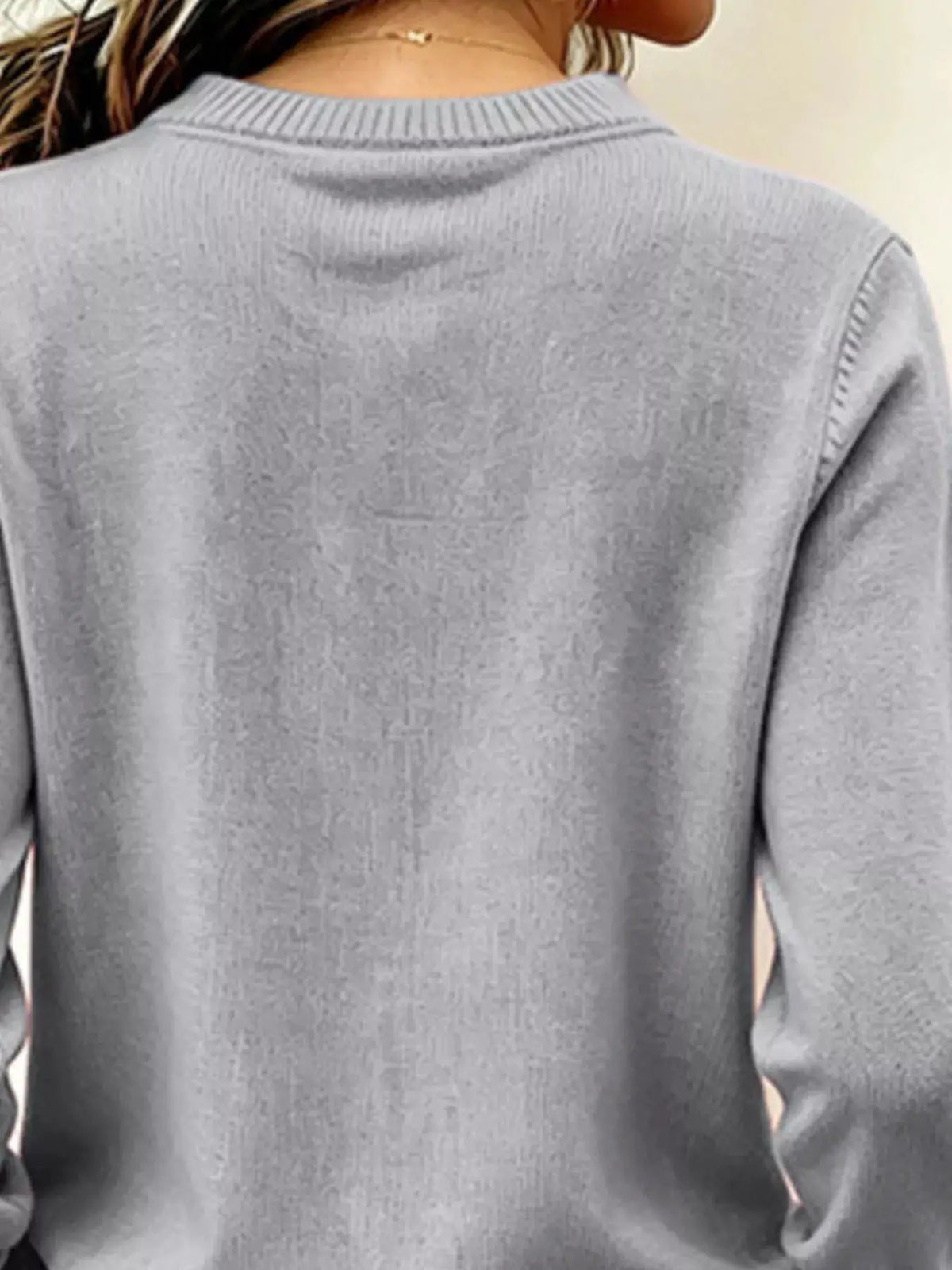 V-Neck Long Sleeve Sweater w - Bitsy Gypsy Boutique