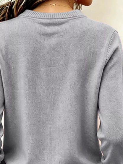 V-Neck Long Sleeve Sweater w - Bitsy Gypsy Boutique