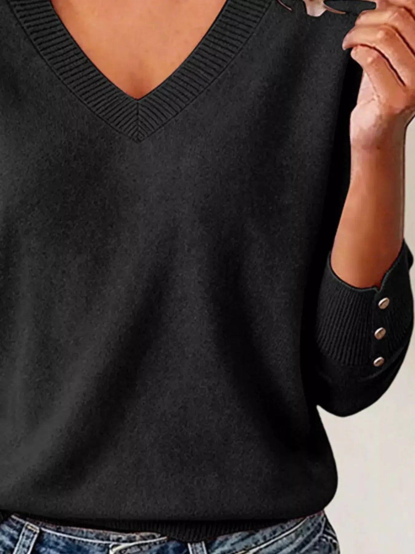 V-Neck Long Sleeve Sweater w - Bitsy Gypsy Boutique
