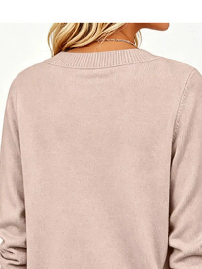 V-Neck Long Sleeve Sweater w - Bitsy Gypsy Boutique