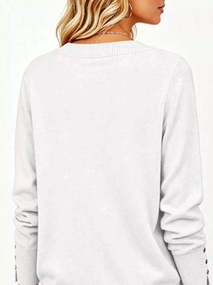 V-Neck Long Sleeve Sweater w - Bitsy Gypsy Boutique