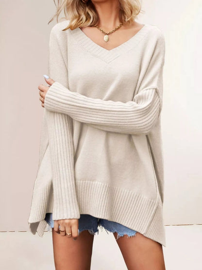 V-Neck Ribbed Sleeve Sweater - Bitsy Gypsy Boutique