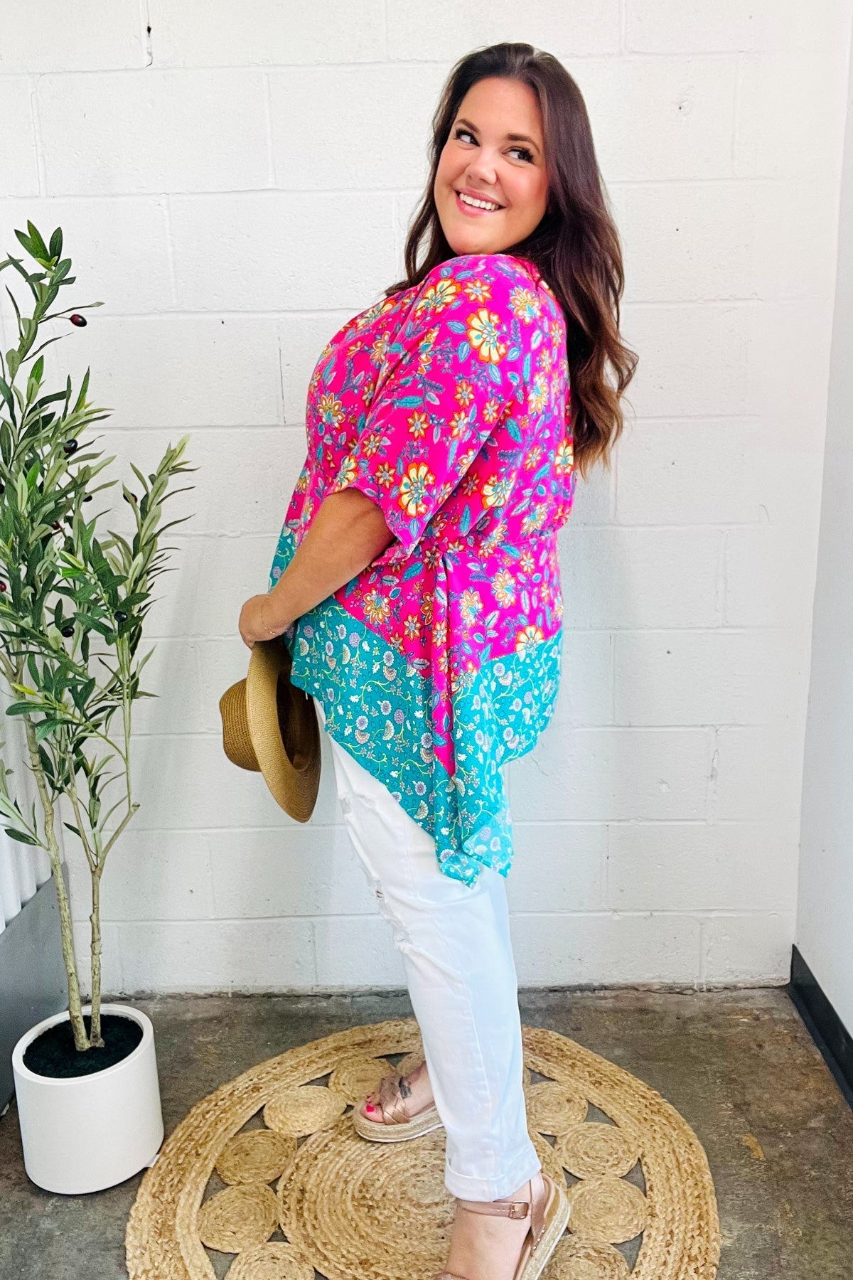 Vacay Ready Fuchsia Paisley Floral Dolman Sleeve Shark Bite Top - Bitsy Gypsy Boutique