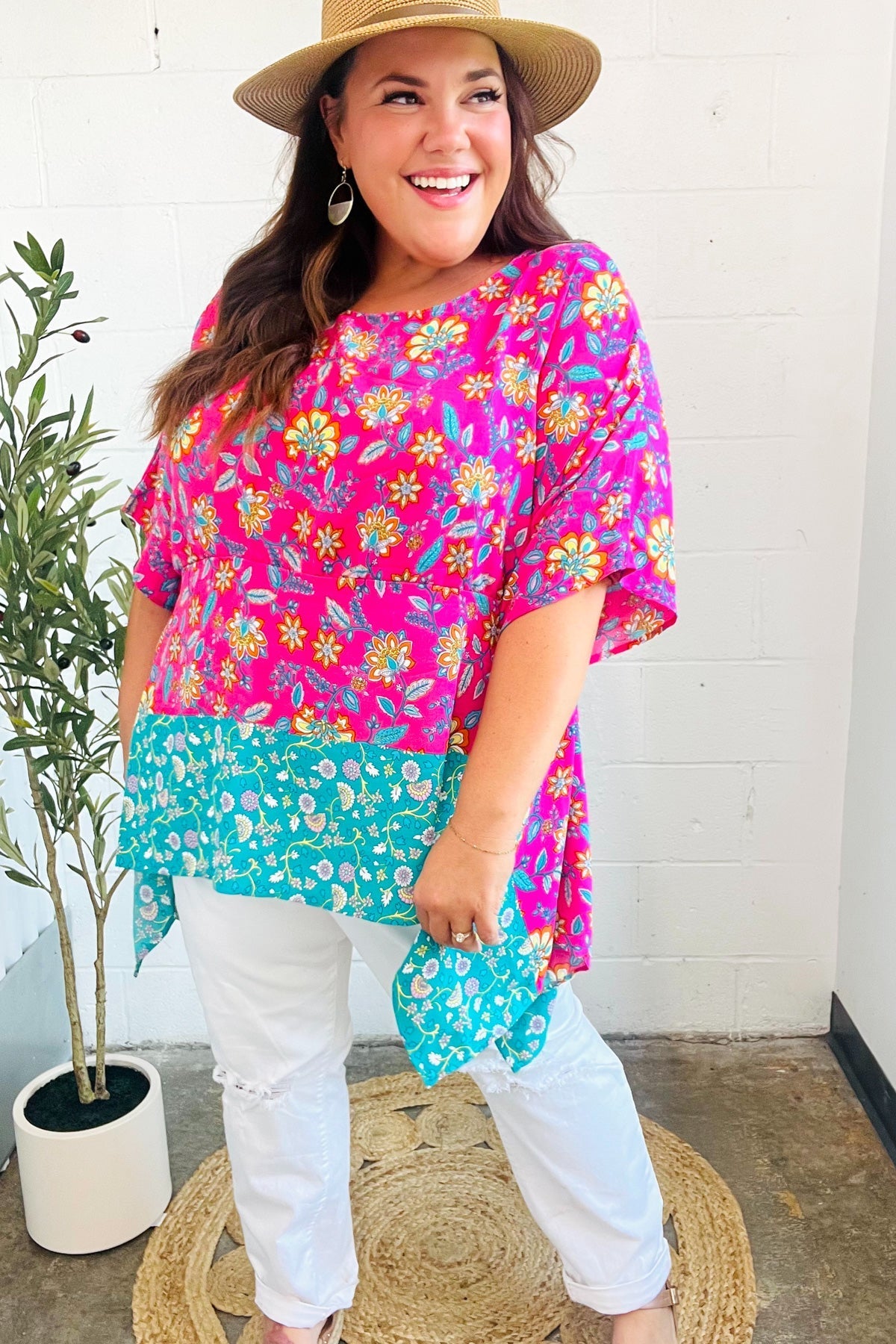 Vacay Ready Fuchsia Paisley Floral Dolman Sleeve Shark Bite Top - Bitsy Gypsy Boutique