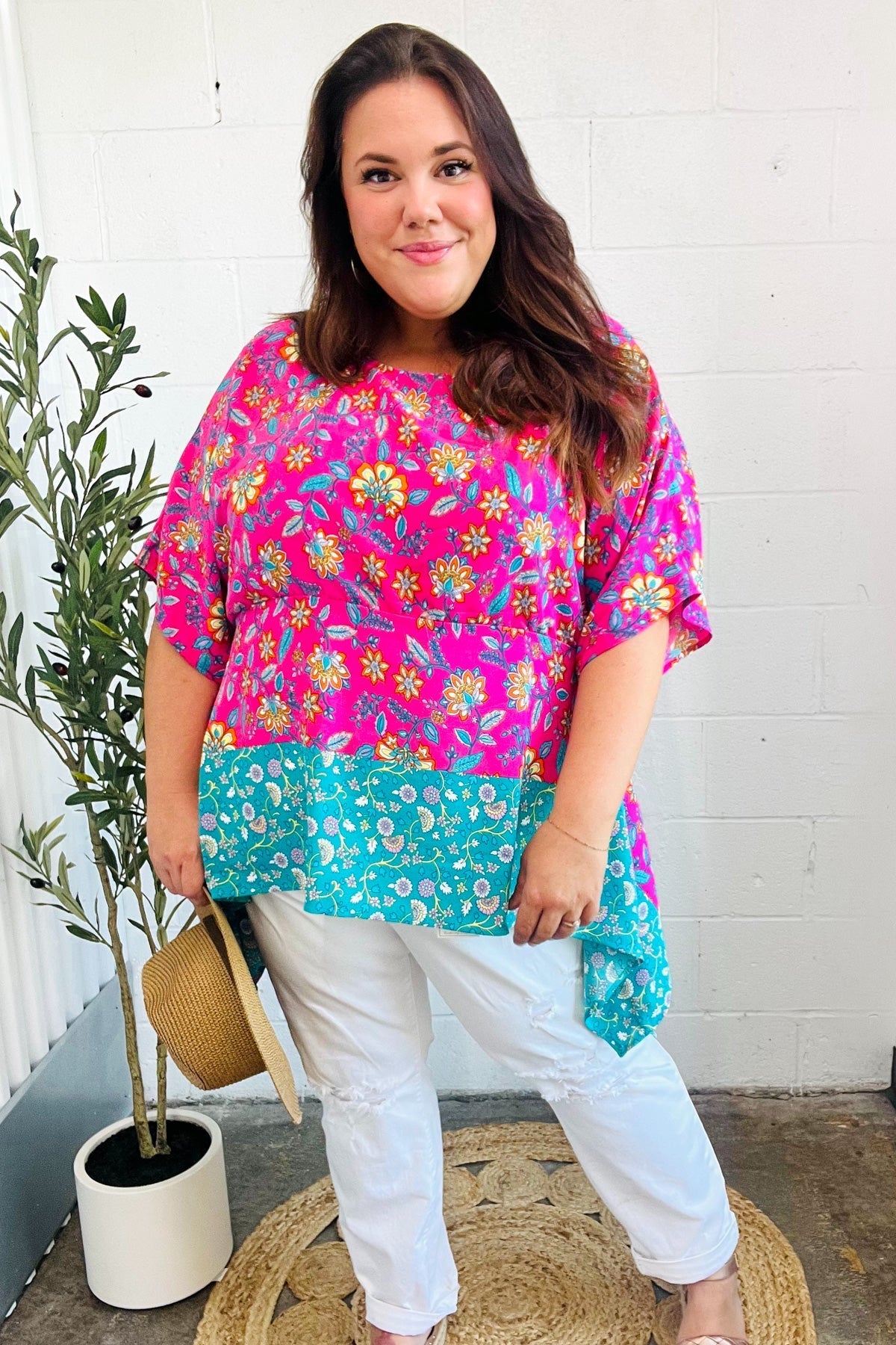 Vacay Ready Fuchsia Paisley Floral Dolman Sleeve Shark Bite Top - Bitsy Gypsy Boutique
