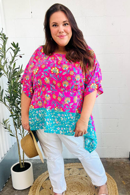 Vacay Ready Fuchsia Paisley Floral Dolman Sleeve Shark Bite Top - Bitsy Gypsy Boutique