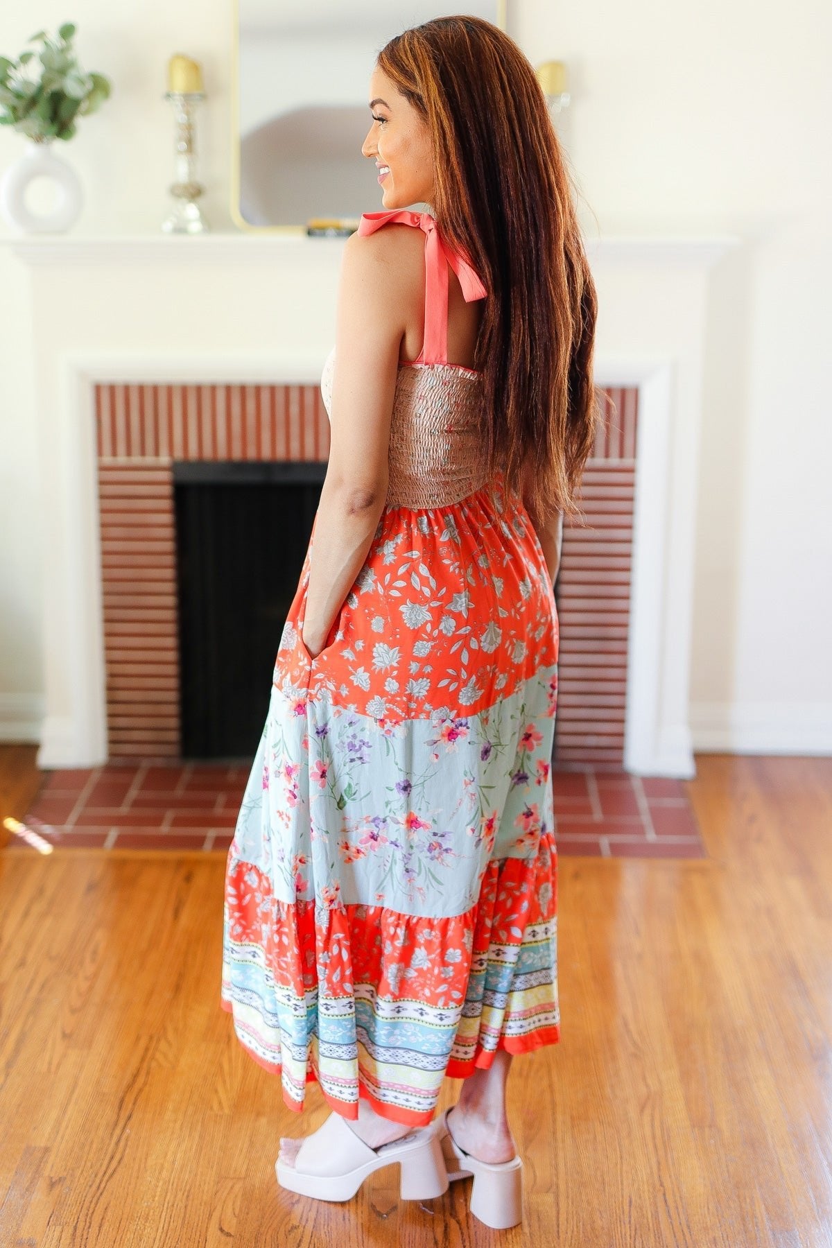 Vacay Vibes Taupe Floral Smocked Tube Top Tiered Maxi Dress - Bitsy Gypsy Boutique