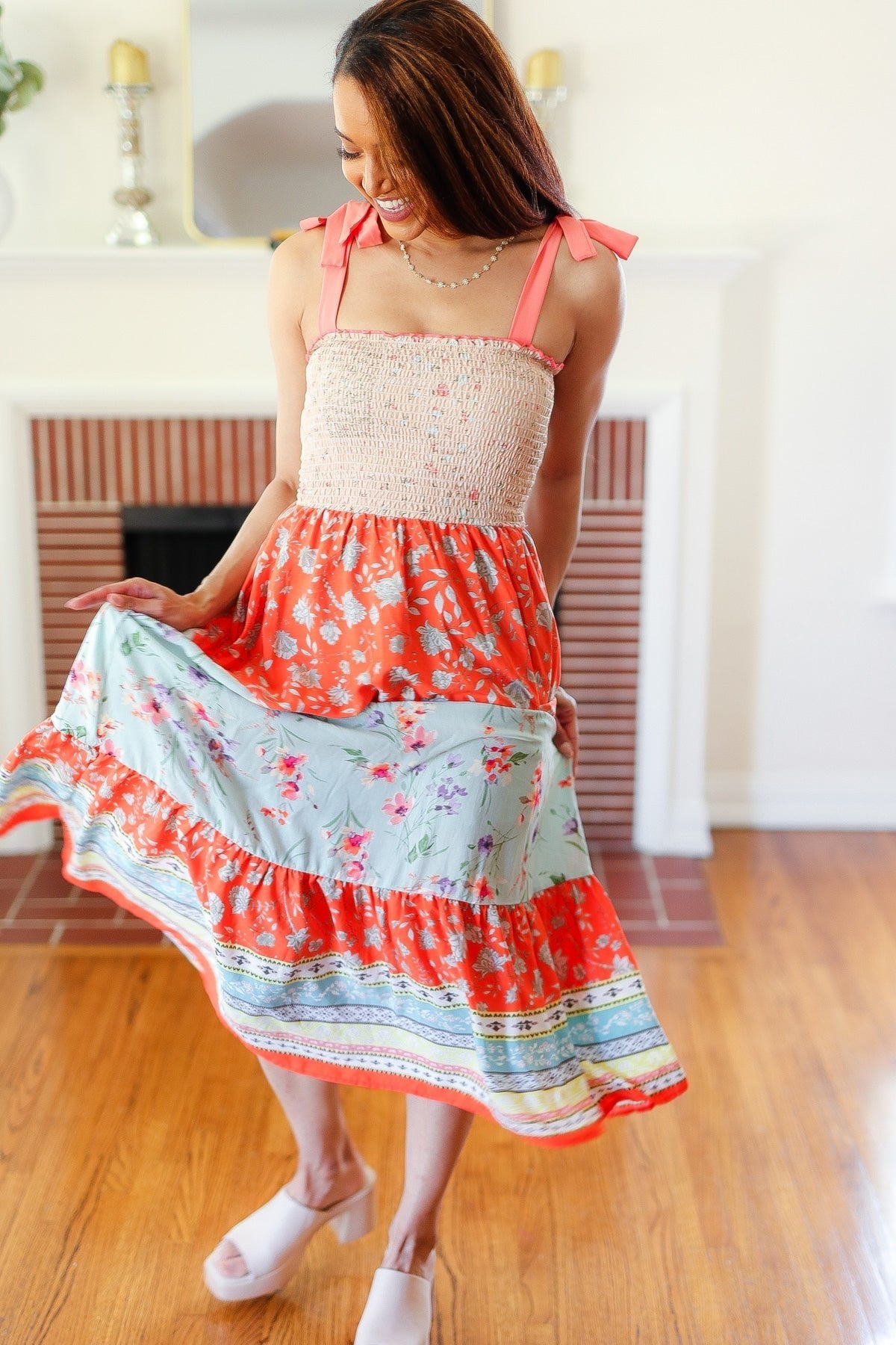 Vacay Vibes Taupe Floral Smocked Tube Top Tiered Maxi Dress - Bitsy Gypsy Boutique