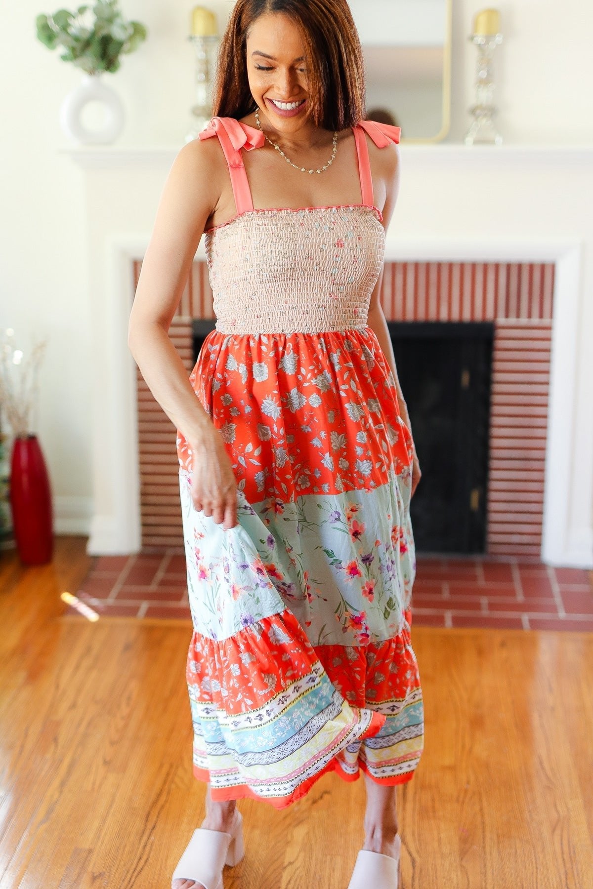 Vacay Vibes Taupe Floral Smocked Tube Top Tiered Maxi Dress - Bitsy Gypsy Boutique