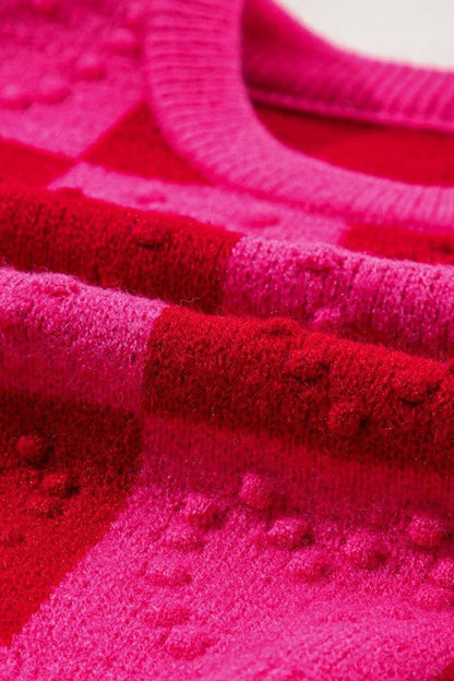 Valentine Checker Heart Round Neck Sweater - Bitsy Gypsy Boutique