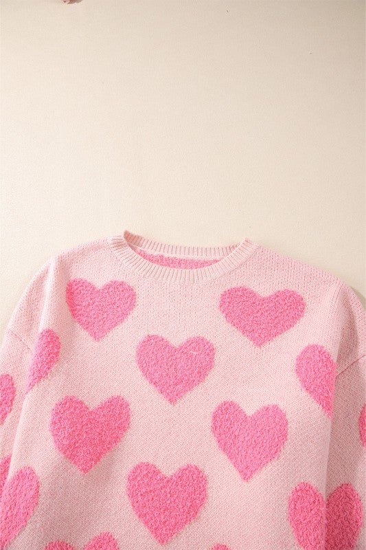 Valentine Heart Colorblock Textured Knit Sweater - Bitsy Gypsy Boutique