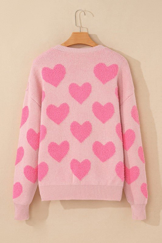 Valentine Heart Colorblock Textured Knit Sweater - Bitsy Gypsy Boutique