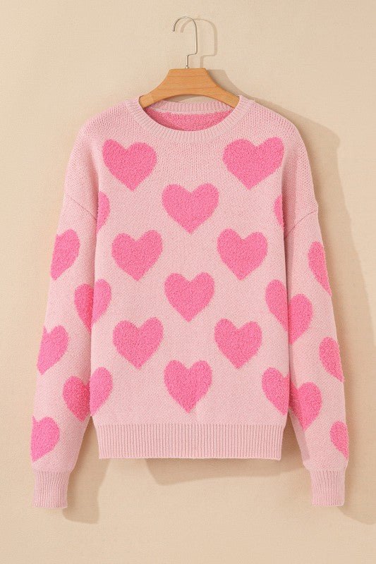 Valentine Heart Colorblock Textured Knit Sweater - Bitsy Gypsy Boutique