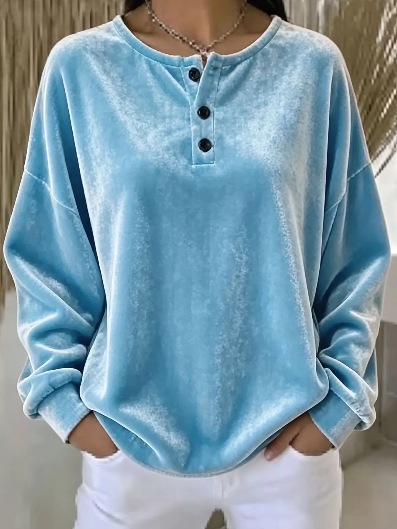 Velvet Henley Top with Button Detail - Bitsy Gypsy Boutique