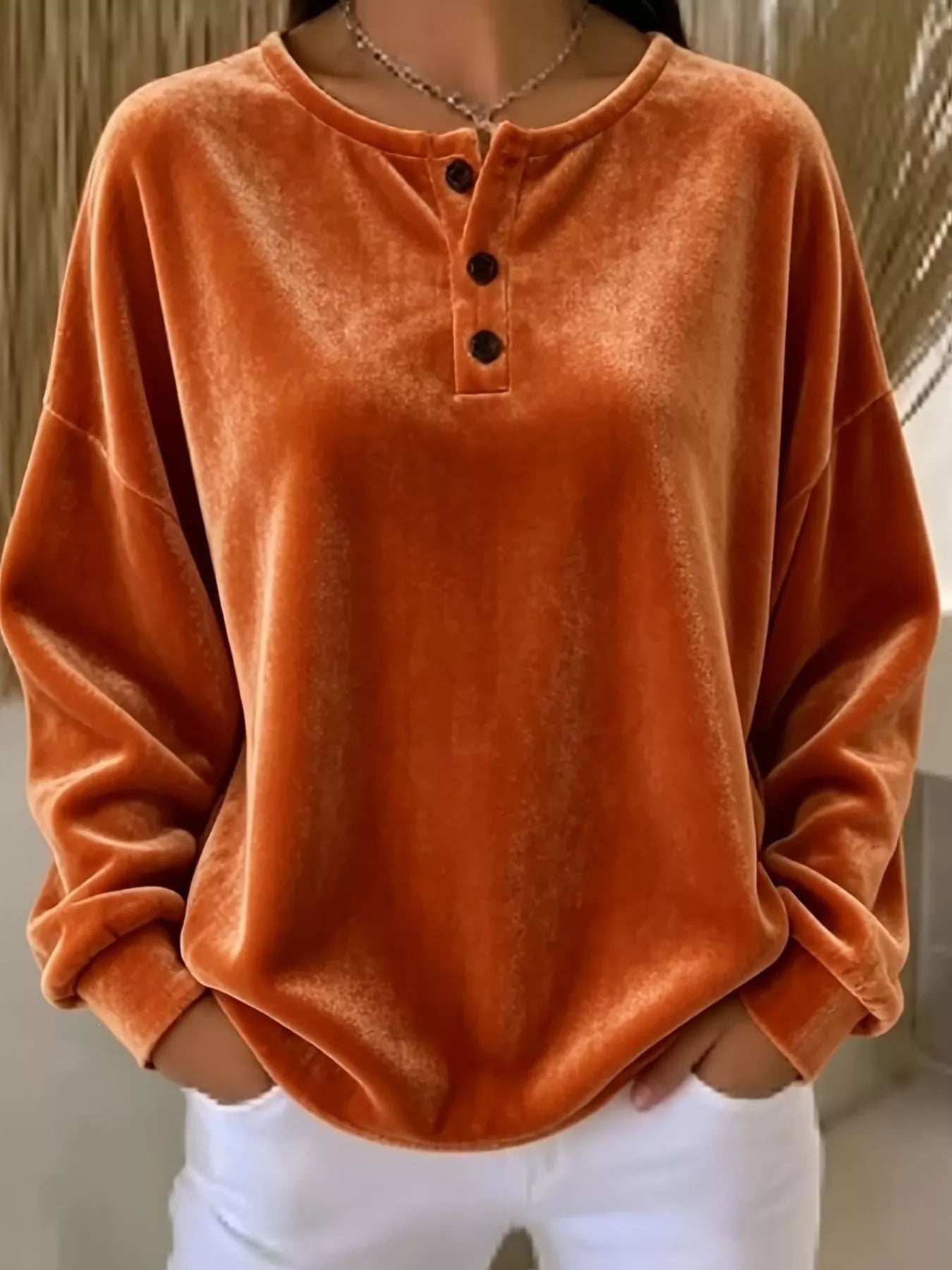 Velvet Henley Top with Button Detail - Bitsy Gypsy Boutique