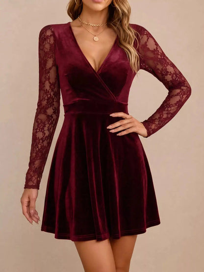 Velvet Lace Long Sleeve Mini Dress - Bitsy Gypsy Boutique
