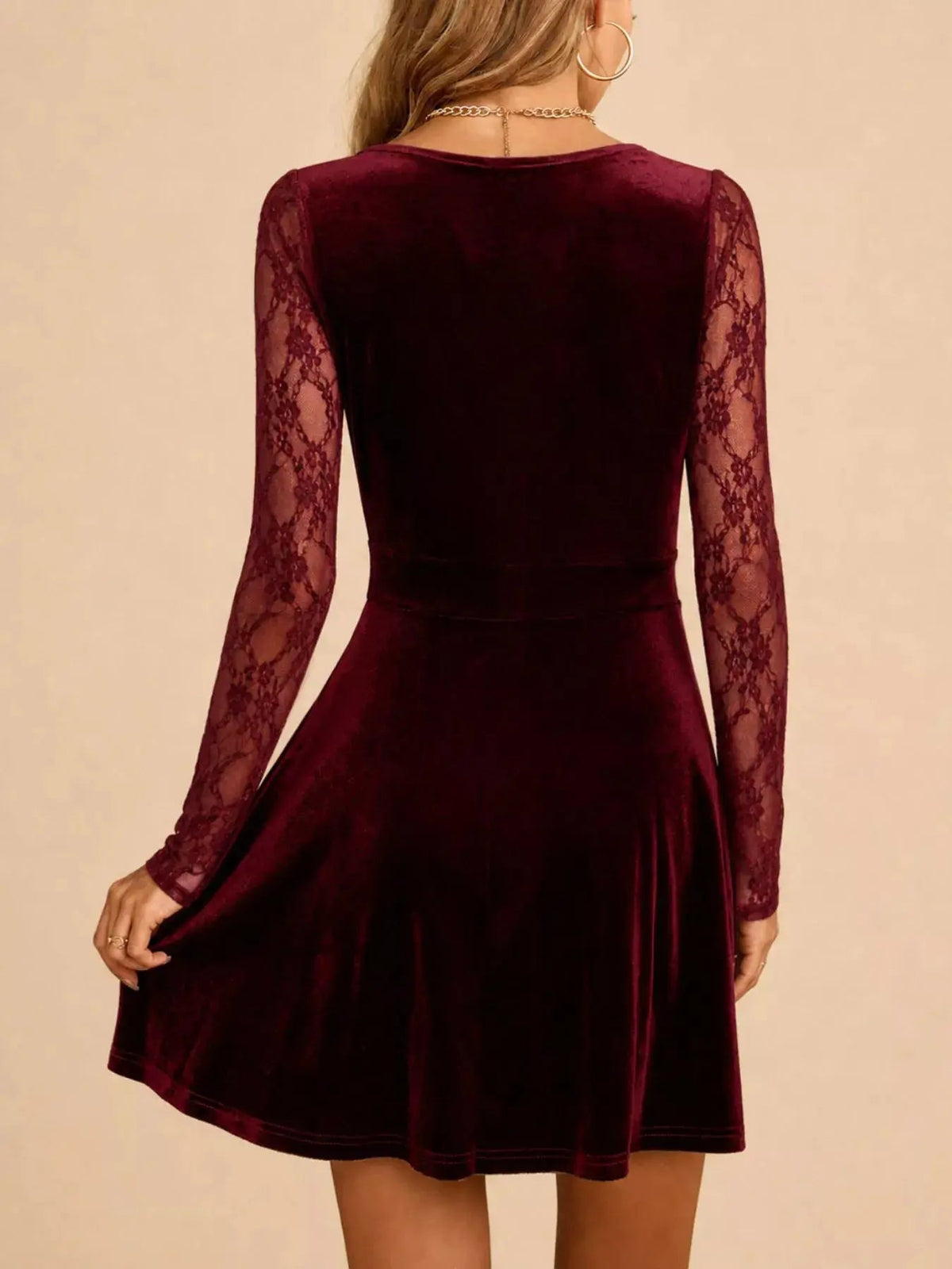 Velvet Lace Long Sleeve Mini Dress - Bitsy Gypsy Boutique