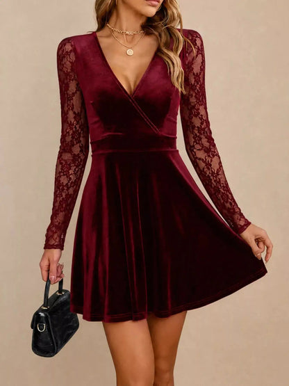 Velvet Lace Long Sleeve Mini Dress - Bitsy Gypsy Boutique