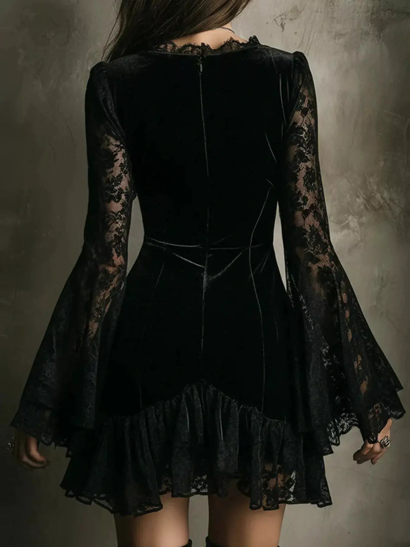 Velvet Lace Trim V-Neck Mini Dress - Bitsy Gypsy Boutique