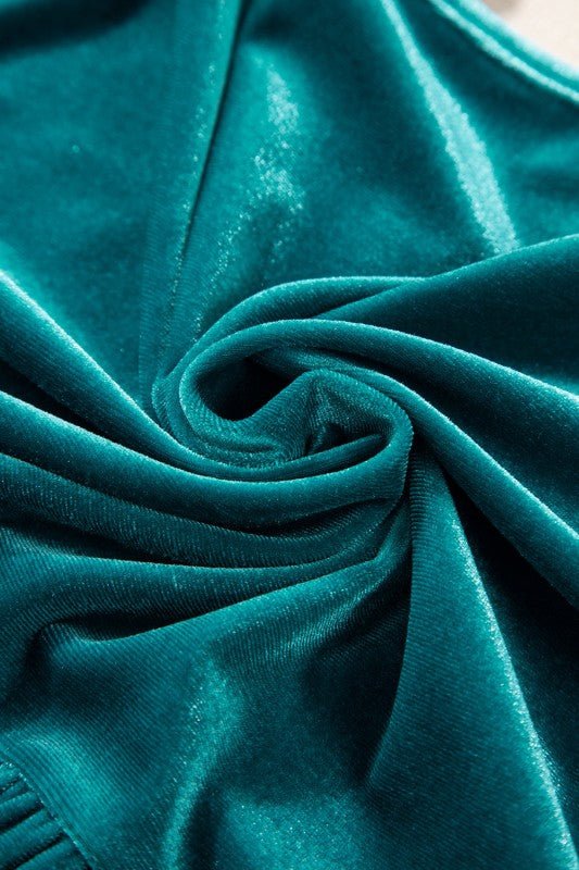 Velvet V - Neck Puff Sleeve Peplum Blouse - Bitsy Gypsy Boutique