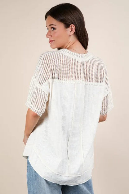 VERY J Oversized Contrast Knit Comfy Casual Top - Bitsy Gypsy Boutique