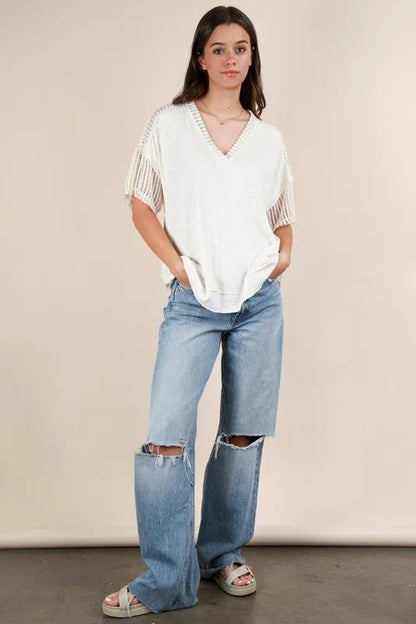 VERY J Oversized Contrast Knit Comfy Casual Top - Bitsy Gypsy Boutique